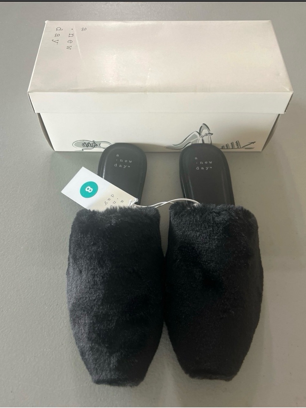 a new day Black Plush Slip-On Mules